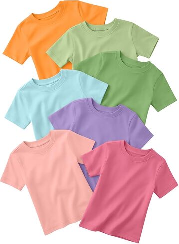 Yooo's Vivi 7 Pack Toddler Boys Short Sleeve T Shirts Cotton Crew Neck Summer Baby Tees Basic Tops Casual Cute Clothes in Kuwait