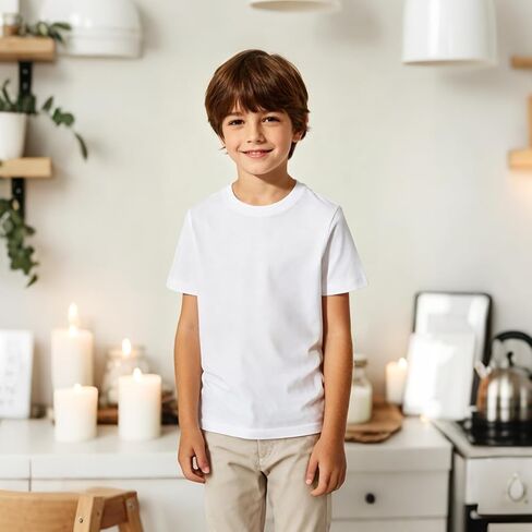 OKBA 3 Pack White t Shirts for Kids,Crew Neck Short Sleeve Boys Clothes Undershirt, Boys Tank Tops Polyester tee Bulk in Kuwait