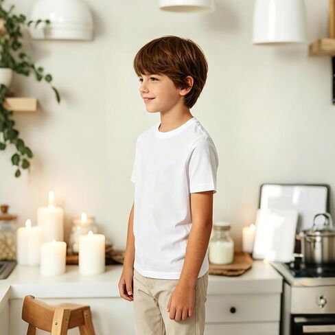 OKBA 3 Pack White t Shirts for Kids,Crew Neck Short Sleeve Boys Clothes Undershirt, Boys Tank Tops Polyester tee Bulk in Kuwait