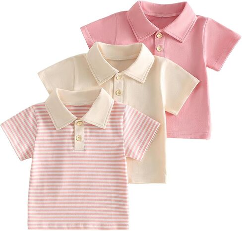 3-Pack Toddler Boys Short Sleeve Polo Shirt Baby Boy Girls Solid and Striped Tee Shirts Button Collar Top in Kuwait