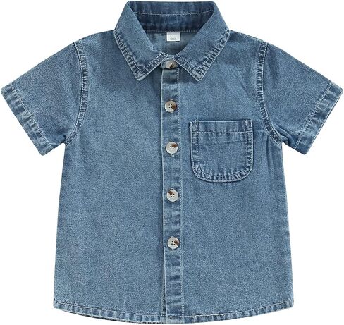 Toddler Baby Boys' Short Sleeve Button Down Demin Shirts Lightweight Western Cowboy Tops Kids Summer Jeans Shirts in Kuwait