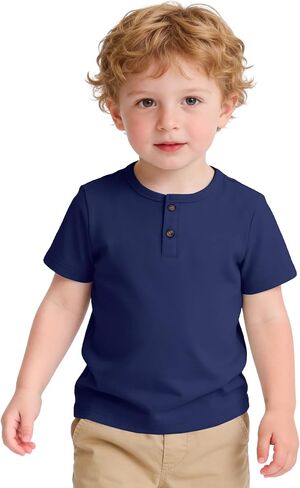 Toddler Boys Short Sleeve Henley Shirt Casual Cotton Shirts Basic Tee Tops Size 18M-5T in Kuwait