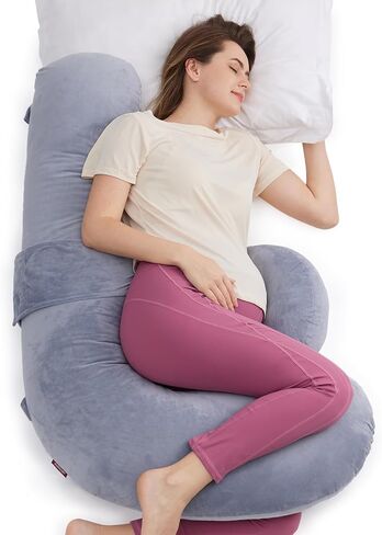 Momcozy Pregnancy Pillow, Original F Shaped Maternity Pillow for Pregnant Women with Adjustable Wedge Pillow, Full Body Support Pregnancy Pillows for Side Sleeping with Velvet Cover, Grey in Kuwait
