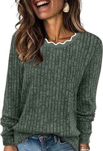 WIHOLL Womens Long Sleeve Shirts Lightweight Tunic Fall Top Sweaters 2026 | Cute Scallop Neck Sweater Dressy Casual Soft in Kuwait