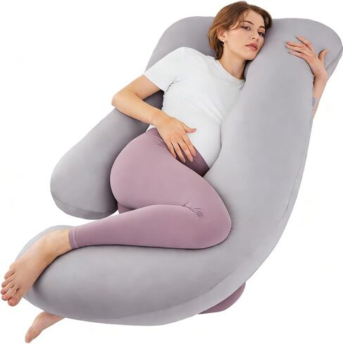 ZZZhen Pregnancy Pillow for Sleeping, G Shaped Maternity Pillow - 56 Inch with Grey Microfiber Removable Cover, Multi- Use and Support Back, Hips, Legs, Belly for Pregnant Women Sleeping in Kuwait