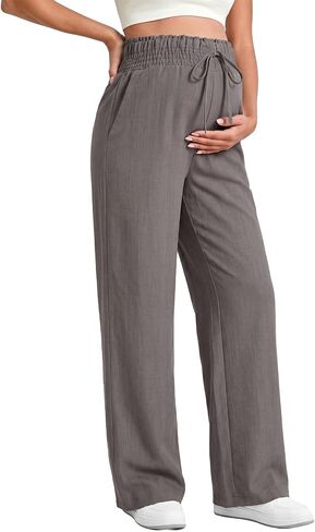 BLENCOT Maternity Pants Wide Leg High Waisted Flowy Pregnancy with Pockets | Fashion Plus Size Palazzo Pants For Business, Casual Summer Spring, Postpartum Outfits Work Trousers in Kuwait