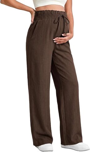 BLENCOT Maternity Pants Wide Leg High Waisted Flowy Pregnancy with Pockets | Fashion Plus Size Palazzo Pants For Business, Casual Summer Spring, Postpartum Outfits Work Trousers in Kuwait
