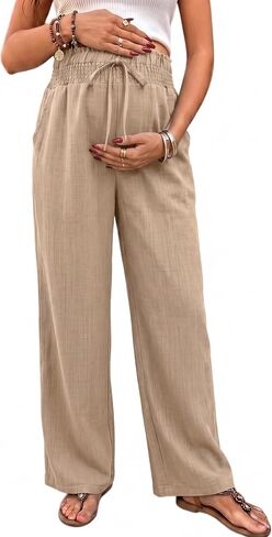 BLENCOT Maternity Pants Wide Leg High Waisted Flowy Pregnancy with Pockets | Fashion Plus Size Palazzo Pants For Business, Casual Summer Spring, Postpartum Outfits Work Trousers in Kuwait