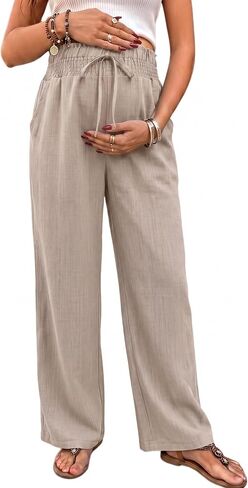BLENCOT Maternity Pants Wide Leg High Waisted Flowy Pregnancy with Pockets | Fashion Plus Size Palazzo Pants For Business, Casual Summer Spring, Postpartum Outfits Work Trousers in Kuwait