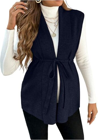 OYOANGLE Women's Maternity Sweater Vest Elegant Sleeveless Open Tie Front Business Casual Sweaters in Kuwait