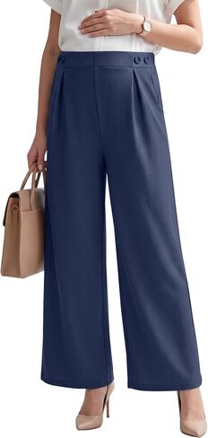 BLENCOT Maternity Work Pants Waffle Knit Wide Leg Pregnancy Trousers | Fall Maternity Outfits Elastic High Wiasted Business Casual Pants with Side Buttons for Pregnancy Office & Daily Casual Wear in Kuwait