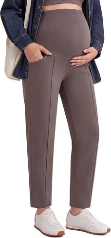 G4Free EverGoing Maternity Work Pants Tapered Ankle Pregnancy Trousers | with Pockets, Vertical Front Seam, Over the Belly, Soft, Stretch, Relaxed Fit, for Casual Lounge, Office or Business in Kuwait