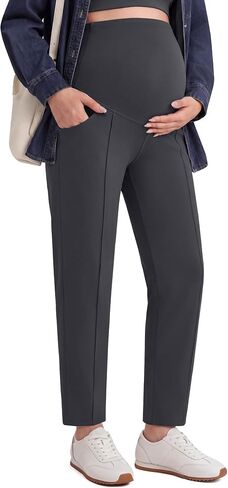 G4Free EverGoing Maternity Work Pants Tapered Ankle Pregnancy Trousers | with Pockets, Vertical Front Seam, Over the Belly, Soft, Stretch, Relaxed Fit, for Casual Lounge, Office or Business in Kuwait