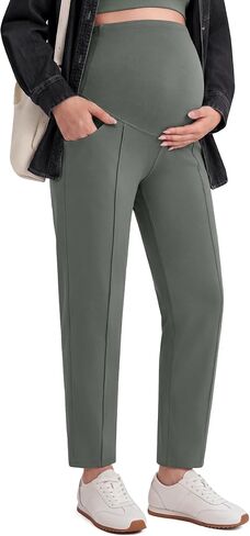G4Free EverGoing Maternity Work Pants Tapered Ankle Pregnancy Trousers | with Pockets, Vertical Front Seam, Over the Belly, Soft, Stretch, Relaxed Fit, for Casual Lounge, Office or Business in Kuwait