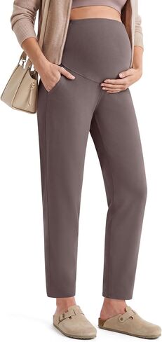 G4Free EverGoing Maternity Work Pants Pregnancy Tapered Ankle Trousers | with Pockets, Over the Belly, Soft, Stretch, Relaxed Fit, for Casual, Office or Business in Kuwait