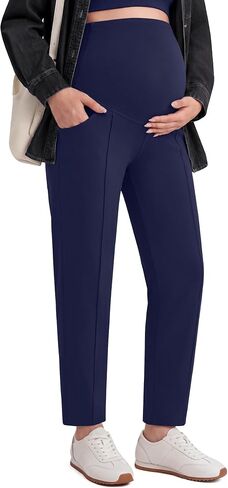 G4Free EverGoing Maternity Work Pants Tapered Ankle Pregnancy Trousers | with Pockets, Vertical Front Seam, Over the Belly, Soft, Stretch, Relaxed Fit, for Casual Lounge, Office or Business in Kuwait