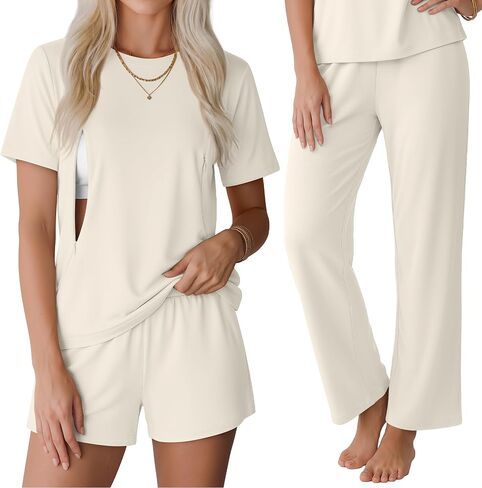 3 Piece Maternity Nursing Pajamas Set Postpartum Breastfeeding Zipper Short Sleeves Shirts Pregnancy Shorts & Pants in Kuwait