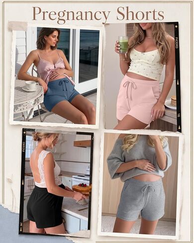 Ficerd 4 Pack Women's Maternity Athletic Shorts | Summer Pregnancy Shorts, Elastic Waist, Lounge Pajama, with Pockets and Drawstring, Loose Fit, Soft in Kuwait