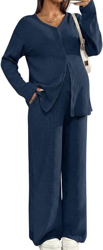 BLENCOT Women's Maternity Lounge Set 2 Piece Outfits Long Sleeve Top and Pants Pregnancy Clothes with Pockets in Kuwait