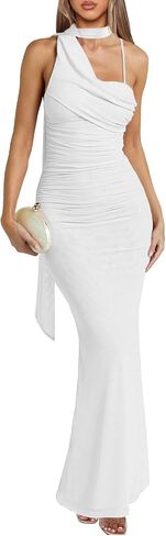 Women's 2026 Formal Wedding Guest Dress with Neck Scarf Mesh Spaghetti Strap Sleeveless Backless Bodycon Maxi Dresses in Kuwait