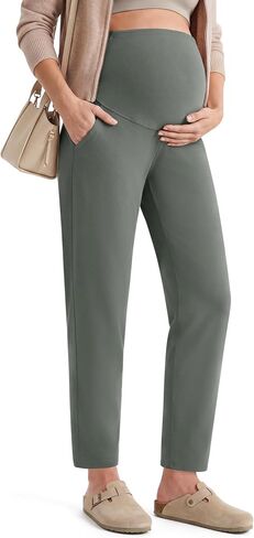 G4Free EverGoing Maternity Work Pants Pregnancy Tapered Ankle Trousers | with Pockets, Over the Belly, Soft, Stretch, Relaxed Fit, for Casual, Office or Business in Kuwait