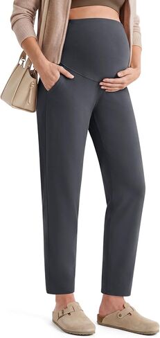 G4Free EverGoing Maternity Work Pants Pregnancy Tapered Ankle Trousers | with Pockets, Over the Belly, Soft, Stretch, Relaxed Fit, for Casual, Office or Business in Kuwait