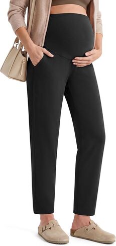 G4Free EverGoing Maternity Work Pants Pregnancy Tapered Ankle Trousers | with Pockets, Over the Belly, Soft, Stretch, Relaxed Fit, for Casual, Office or Business in Kuwait