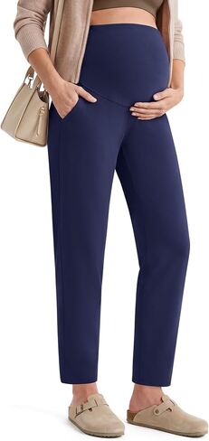G4Free EverGoing Maternity Work Pants Pregnancy Tapered Ankle Trousers | with Pockets, Over the Belly, Soft, Stretch, Relaxed Fit, for Casual, Office or Business in Kuwait