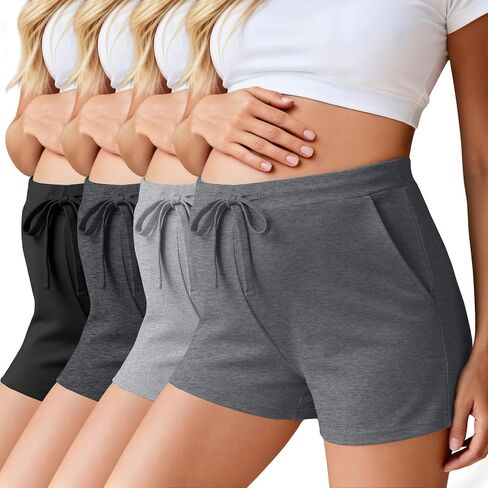 Ficerd 4 Pack Women's Maternity Athletic Shorts | Summer Pregnancy Shorts, Elastic Waist, Lounge Pajama, with Pockets and Drawstring, Loose Fit, Soft in Kuwait