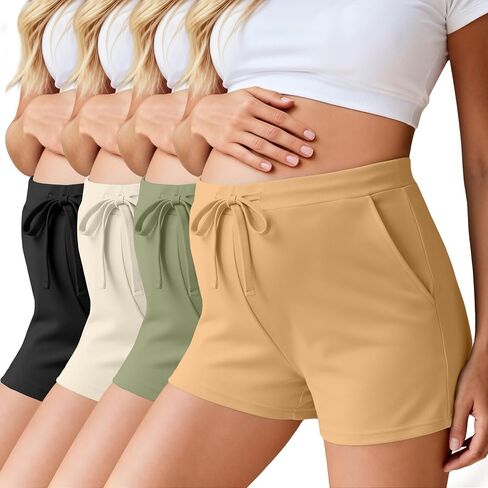 Ficerd 4 Pack Women's Maternity Athletic Shorts | Summer Pregnancy Shorts, Elastic Waist, Lounge Pajama, with Pockets and Drawstring, Loose Fit, Soft in Kuwait