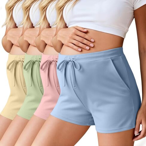 Ficerd 4 Pack Women's Maternity Athletic Shorts | Summer Pregnancy Shorts, Elastic Waist, Lounge Pajama, with Pockets and Drawstring, Loose Fit, Soft in Kuwait