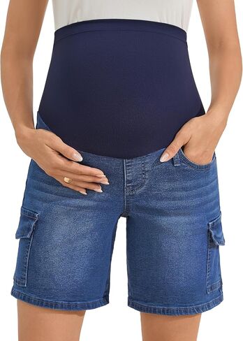 PACBREEZE Women's Maternity Cargo Shorts Denim Pregnancy Jean Shorts with 6 Pockets, Stretchy Casual Summer Clothes in Kuwait