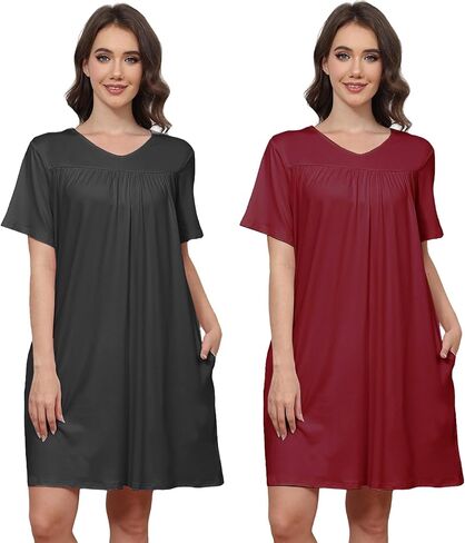 Cotton 2 Pack Hospital Gown for Women Open Back Snaps with Pockets | Adaptive Patient Gown Set, Short Sleeve Overlap Back, Soft Stretch Cotton for Hospital, Postpartum, Elderly and Home Care in Saudi Arabia