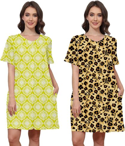 Cotton 2 Pack Hospital Gown for Women Open Back Snaps with Pockets | Adaptive Patient Gown Set, Short Sleeve Overlap Back, Soft Stretch Cotton for Hospital, Postpartum, Elderly and Home Care in Saudi Arabia