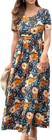 Women's Cotton Nursing Dresses Breastfeeding Maxi Breastfeeding Dress with Pockets in Kuwait