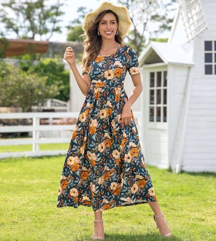 Women's Cotton Nursing Dresses Breastfeeding Maxi Breastfeeding Dress with Pockets in Kuwait