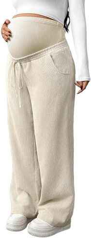 BLENCOT Maternity Pants Over The Belly Wide Leg Pregnancy Full Panel Lounge Pants Soft Casual Sweatpants​ with Pockets in Kuwait