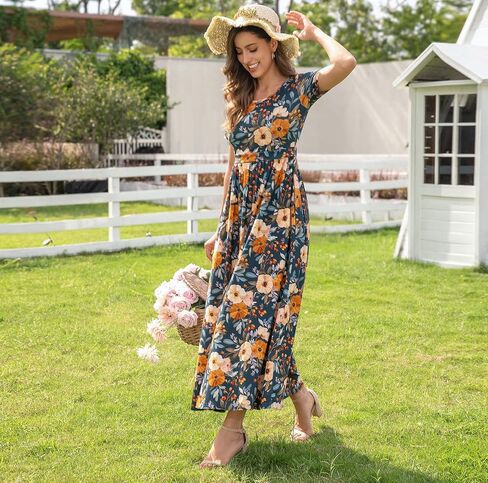 Women's Cotton Nursing Dresses Breastfeeding Maxi Breastfeeding Dress with Pockets in Kuwait
