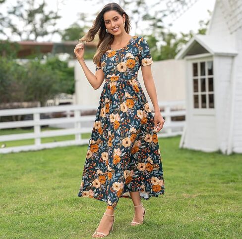 Women's Cotton Nursing Dresses Breastfeeding Maxi Breastfeeding Dress with Pockets in Kuwait