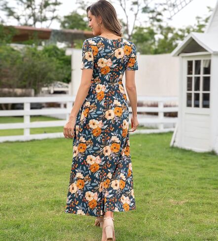 Women's Cotton Nursing Dresses Breastfeeding Maxi Breastfeeding Dress with Pockets in Kuwait