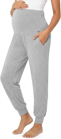 Summer Mae Viscose Maternity Jogger Pants Pregnancy Lounge Pant with Pocket | Soft stretchy womens pajama, comfy sweatpant, great for workout, yoga, work occasions and casual wear in Kuwait