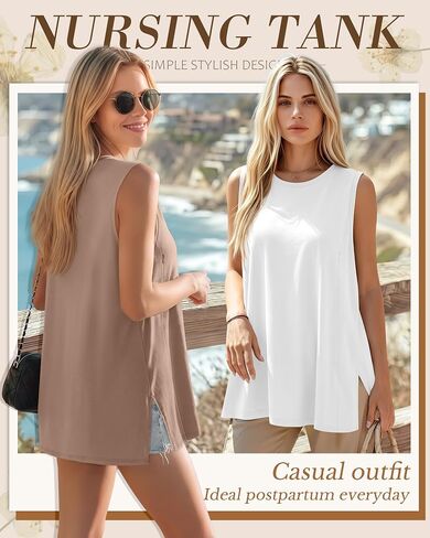 4 Pack Nursing Breastfeeding Tank Tops | Hidden Zipper, Sleeveless, Shirts, Crew Neck, Loose, Summer, Maternity, Tops in Kuwait
