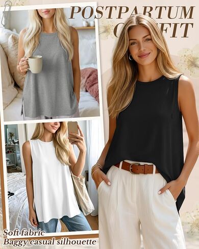 4 Pack Nursing Breastfeeding Tank Tops | Hidden Zipper, Sleeveless, Shirts, Crew Neck, Loose, Summer, Maternity, Tops in Kuwait
