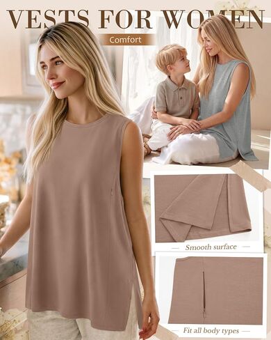4 Pack Nursing Breastfeeding Tank Tops | Hidden Zipper, Sleeveless, Shirts, Crew Neck, Loose, Summer, Maternity, Tops in Kuwait