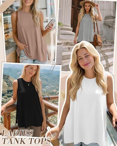 4 Pack Nursing Breastfeeding Tank Tops | Hidden Zipper, Sleeveless, Shirts, Crew Neck, Loose, Summer, Maternity, Tops in Kuwait