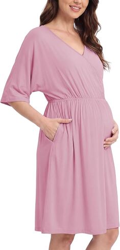 3 in 1 Labor/Delivery/Hospital Gown Bamboo viscose Maternity Dress Nursing Nightgown Sleepwear with Pockets S-XXL in Kuwait