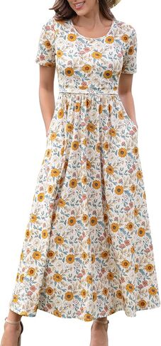 Women's Cotton Nursing Dresses Breastfeeding Maxi Breastfeeding Dress with Pockets in Kuwait