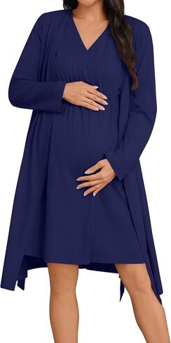 SWOMOG Women 100% Cotton Maternity Nursing Gown and Robe Set 3 in 1 Labor Postpartum Soft Nightgown for Breastfeeding in Saudi Arabia