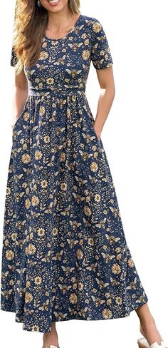 Women's Cotton Nursing Dresses Breastfeeding Maxi Breastfeeding Dress with Pockets in Kuwait