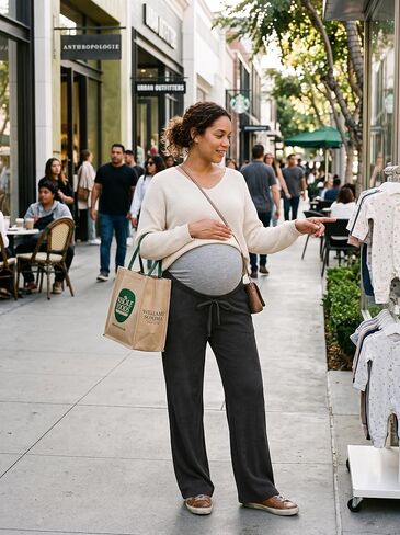 BLENCOT Maternity Pants for Women Over The Belly with Pockets Wide Leg Full Panel Stretchy Pregnancy Lounge Sweatpants Postpartum Dark Grey L in Kuwait